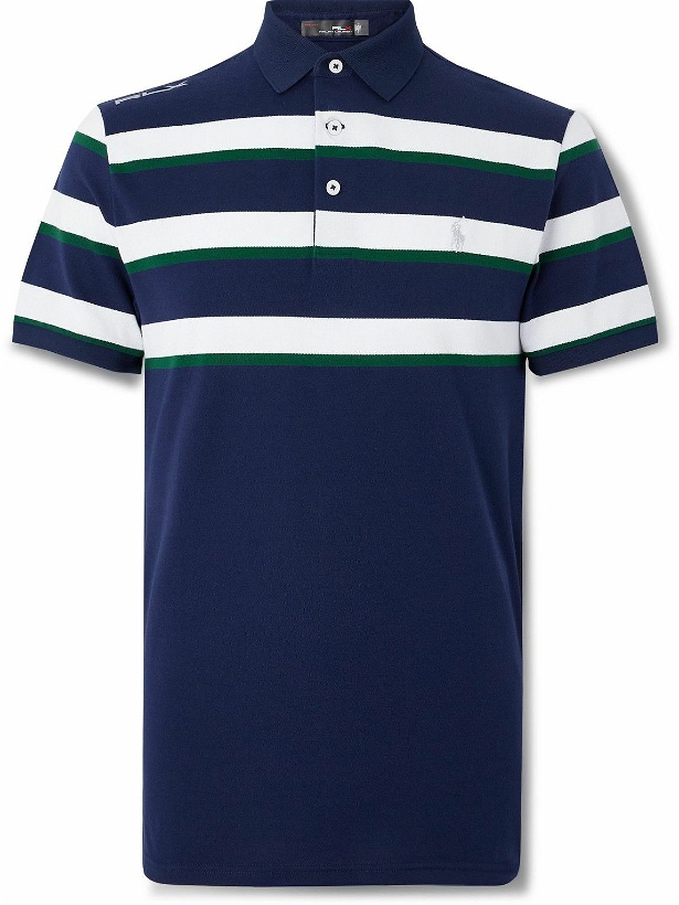Photo: RLX Ralph Lauren - Logo-Embroidered Striped Stretch Cotton-Blend Piqué Golf Polo Shirt - Blue