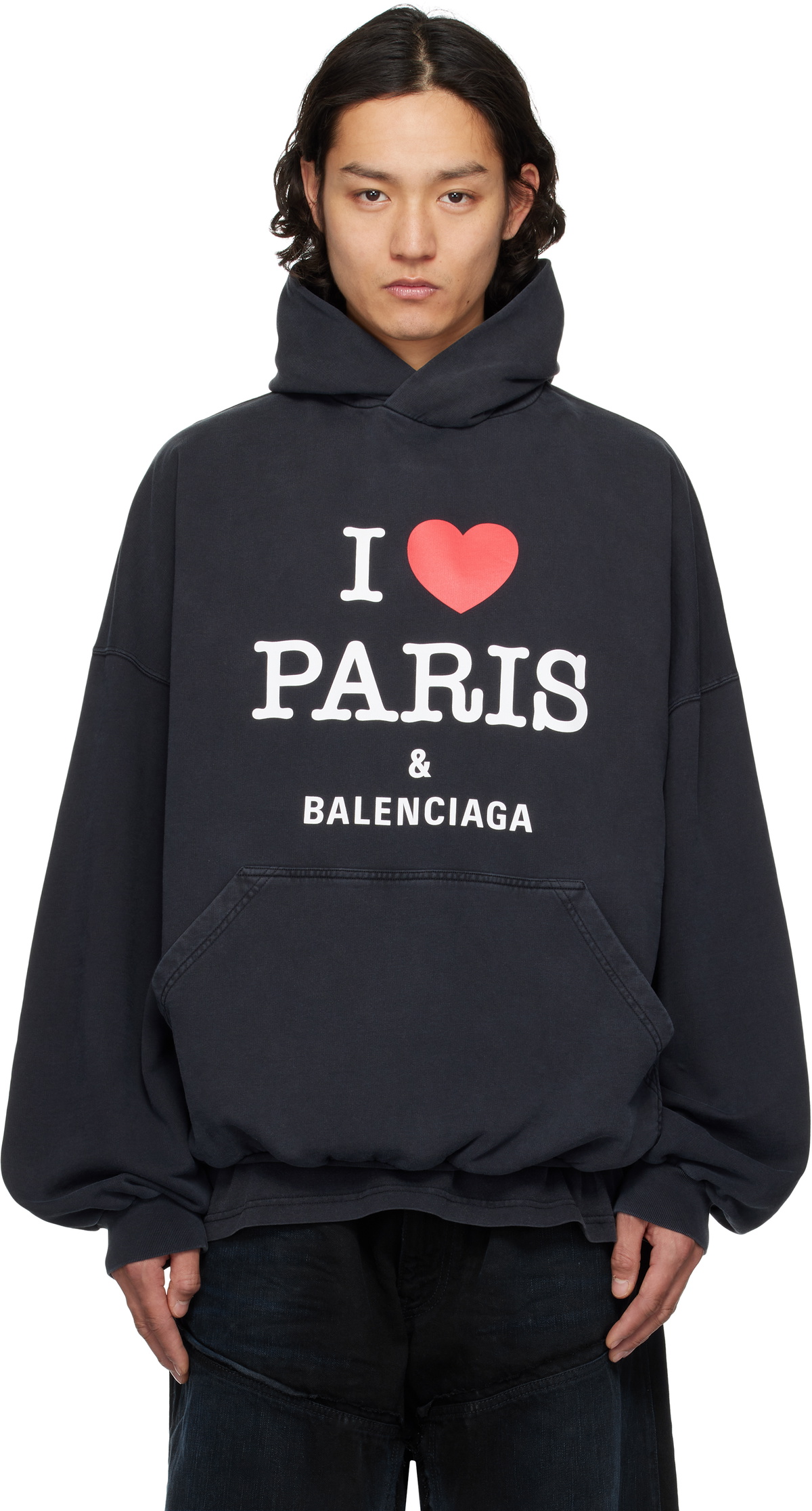 BALENCIAGA PARIS ユニセックスパーカー Balenciaga Black 'I Love Paris & Balenciaga' Hoodie Balenciaga