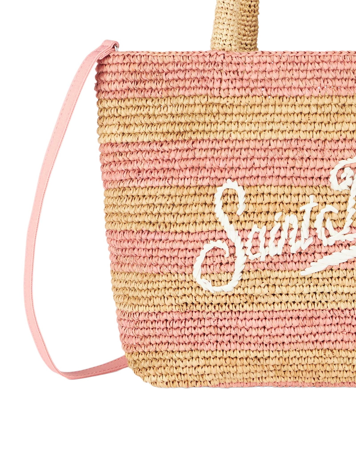 MC2 Saint Barth Pink Striped Raffia Beach Midi Bag With Cotton Pouch