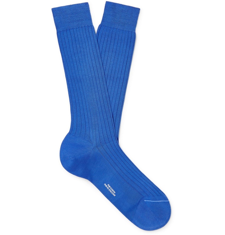 Photo: Charvet - Ribbed Cotton Socks - Blue