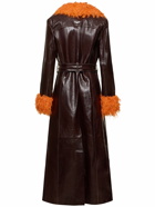 MARINE SERRE Embossed Leather Long Trench Coat with belt
