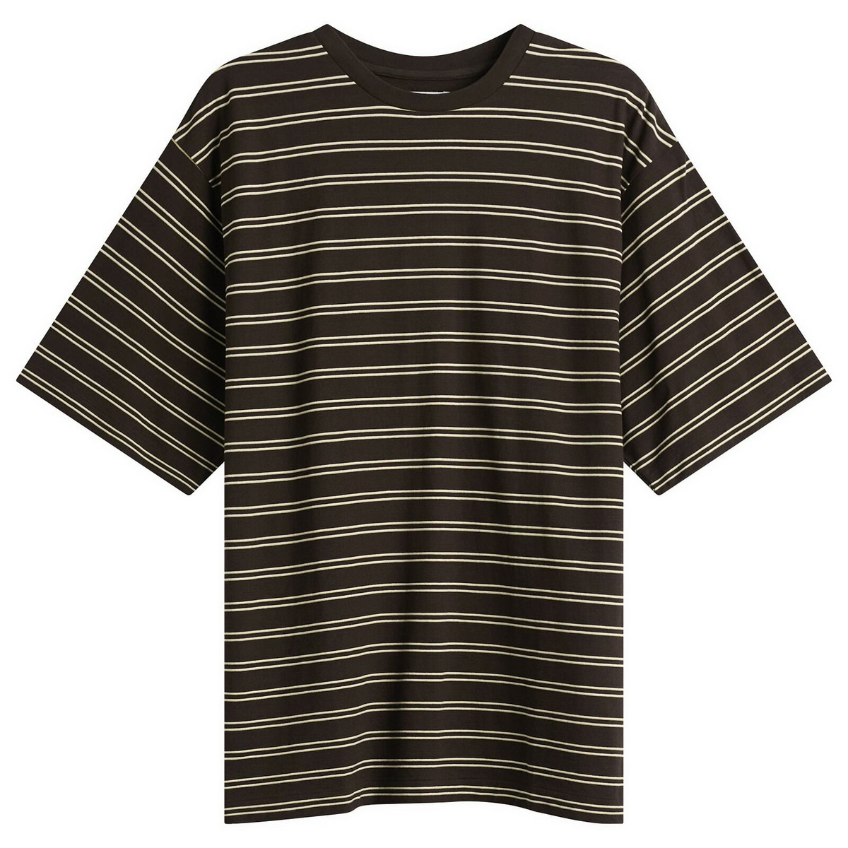 Kaptain Sunshine Men's Stripe Jersey Short Sleeve T-Shirt in Brown Wide Stripe