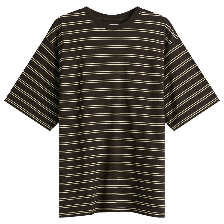 Photo: Kaptain Sunshine Men's Stripe Jersey Short Sleeve T-Shirt in Brown Wide Stripe