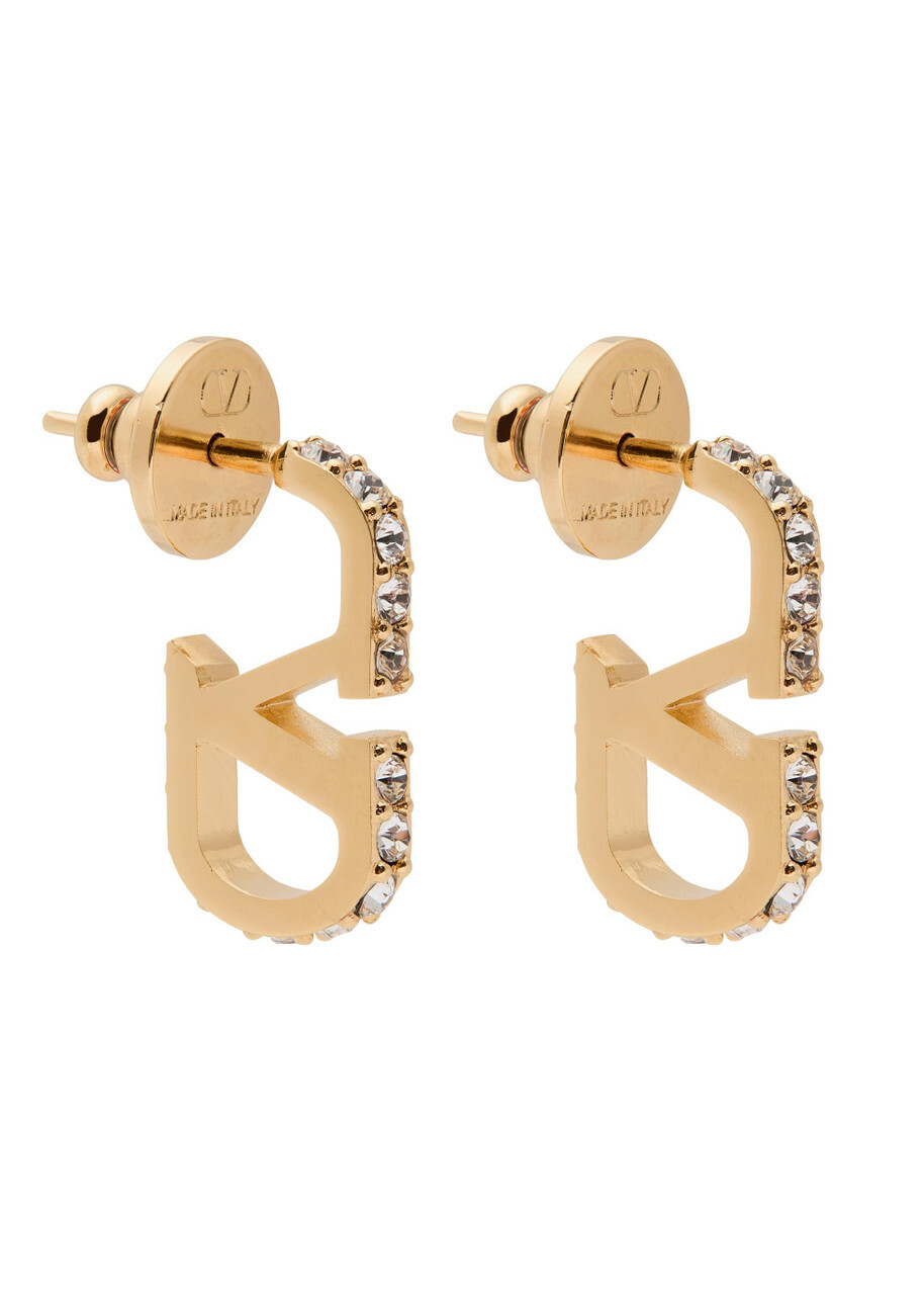 Valentino Vlogo Crystal-embellished Hoop Earrings - Gold - One Size