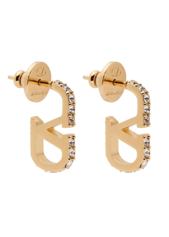 Photo: Valentino Vlogo Crystal-embellished Hoop Earrings - Gold - One Size