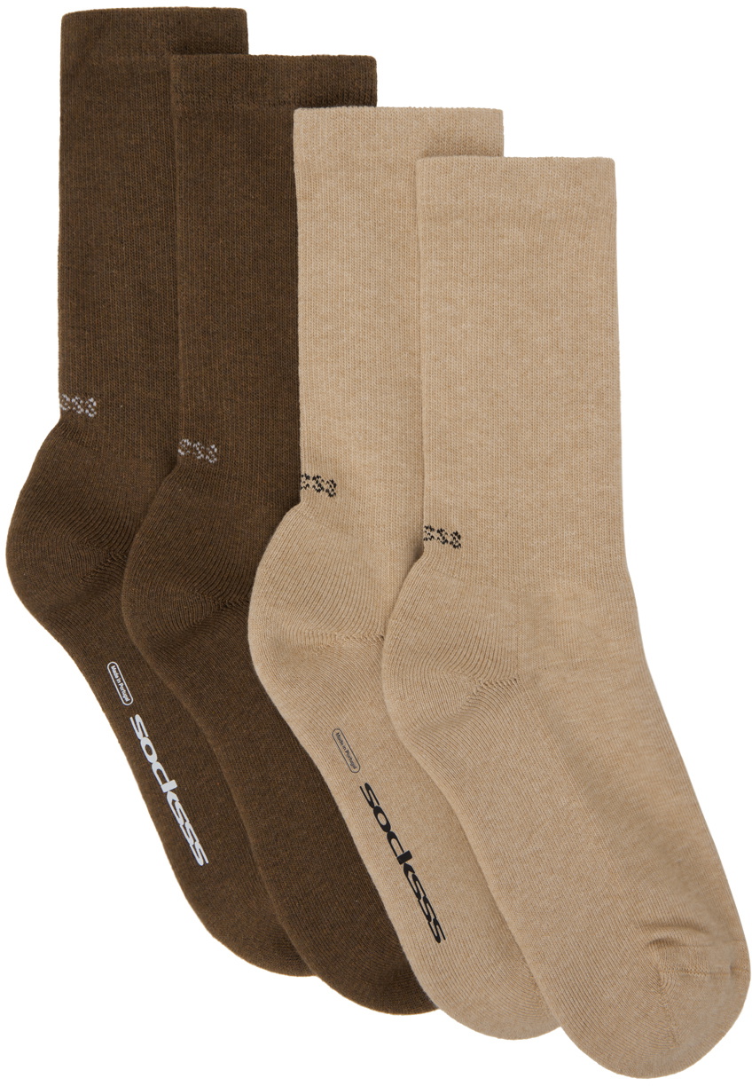 SOCKSSS Two-Pack Beige & Brown Socks Socksss