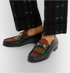 Gucci - Roos Horsebit Embroidered Leather and Checked Tweed Loafers - Men - Black