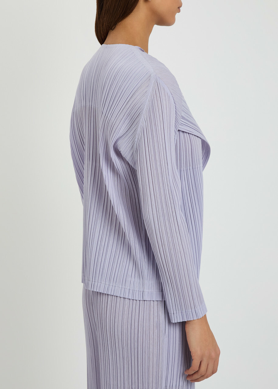 Pleats Please Issey Miyake Pleated Woven Cardigan Light Purple