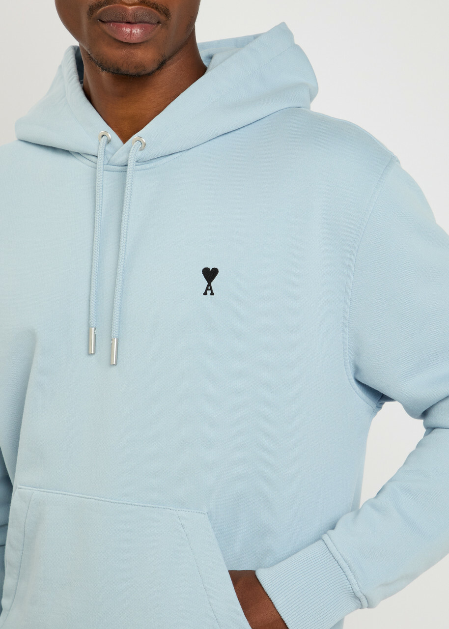 Ami Paris Logo Hooded Cotton Sweatshirt Blue