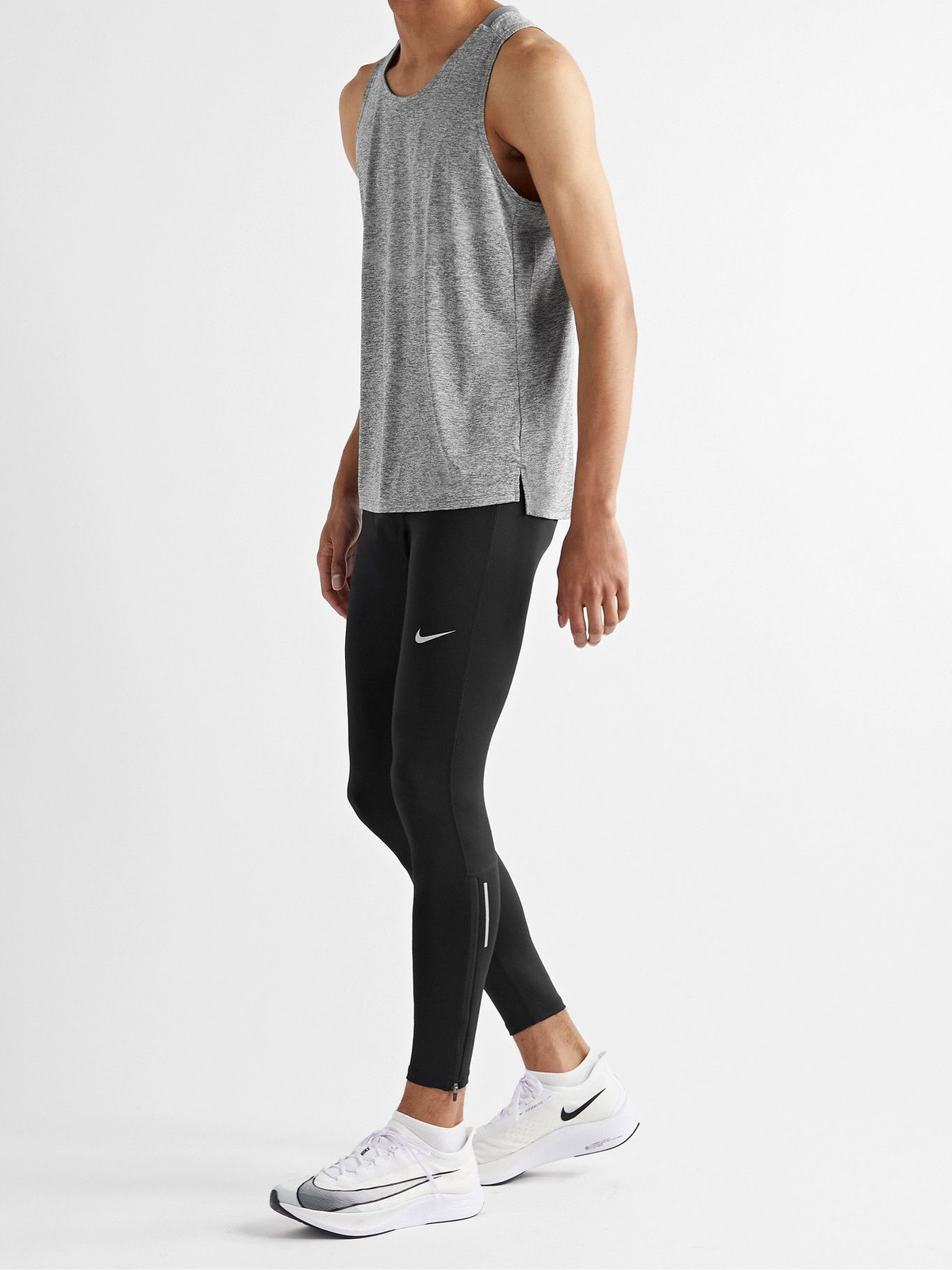 NIKE Mens Dri-Fit POWER Tech Running Tights Pants - Black w/ White