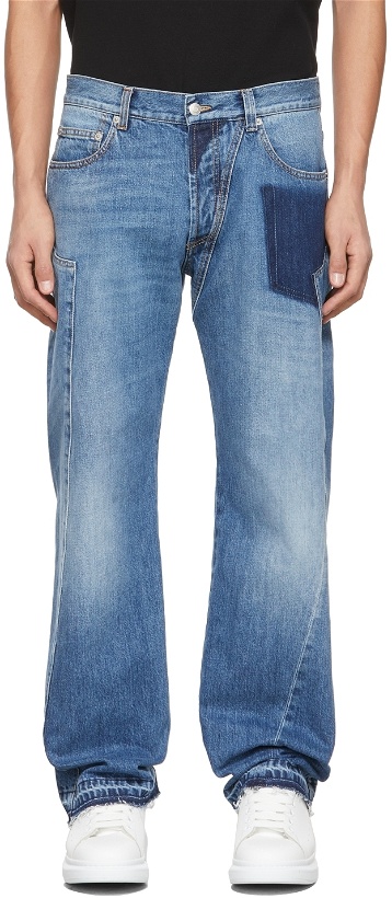 Photo: Alexander McQueen Blue Washed Reconstructed Denim Jeans