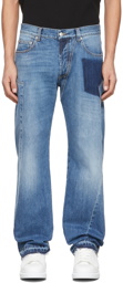 Alexander McQueen Blue Washed Reconstructed Denim Jeans