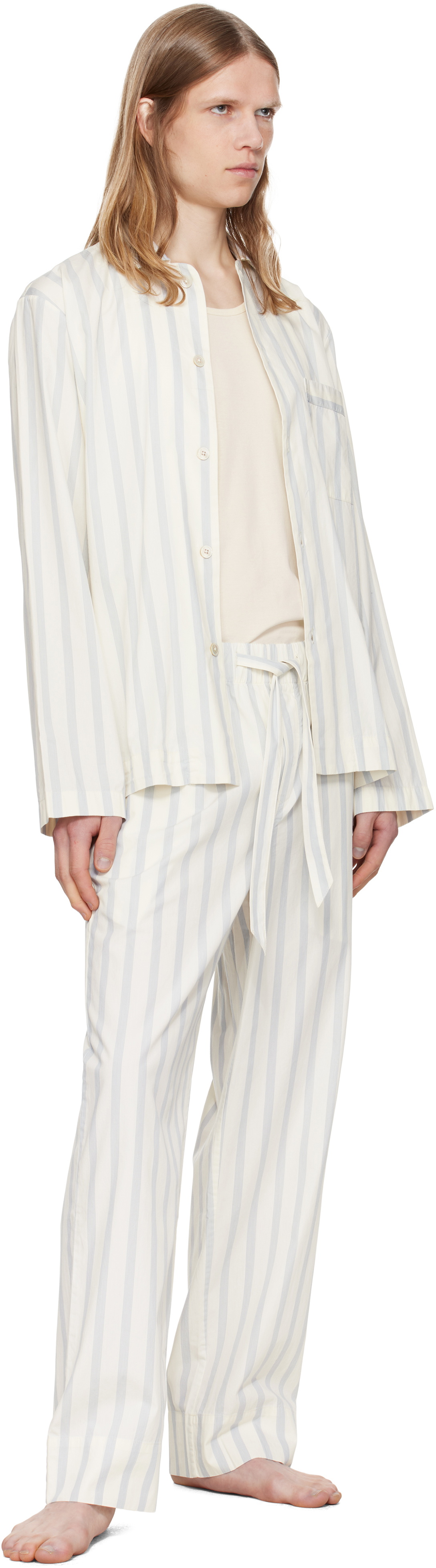 Tekla Off-White & Navy Poplin Pyjama Pants