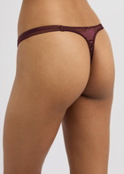 Fleur OF England Eliza Lace and Silk-blend Thong Dark Purple