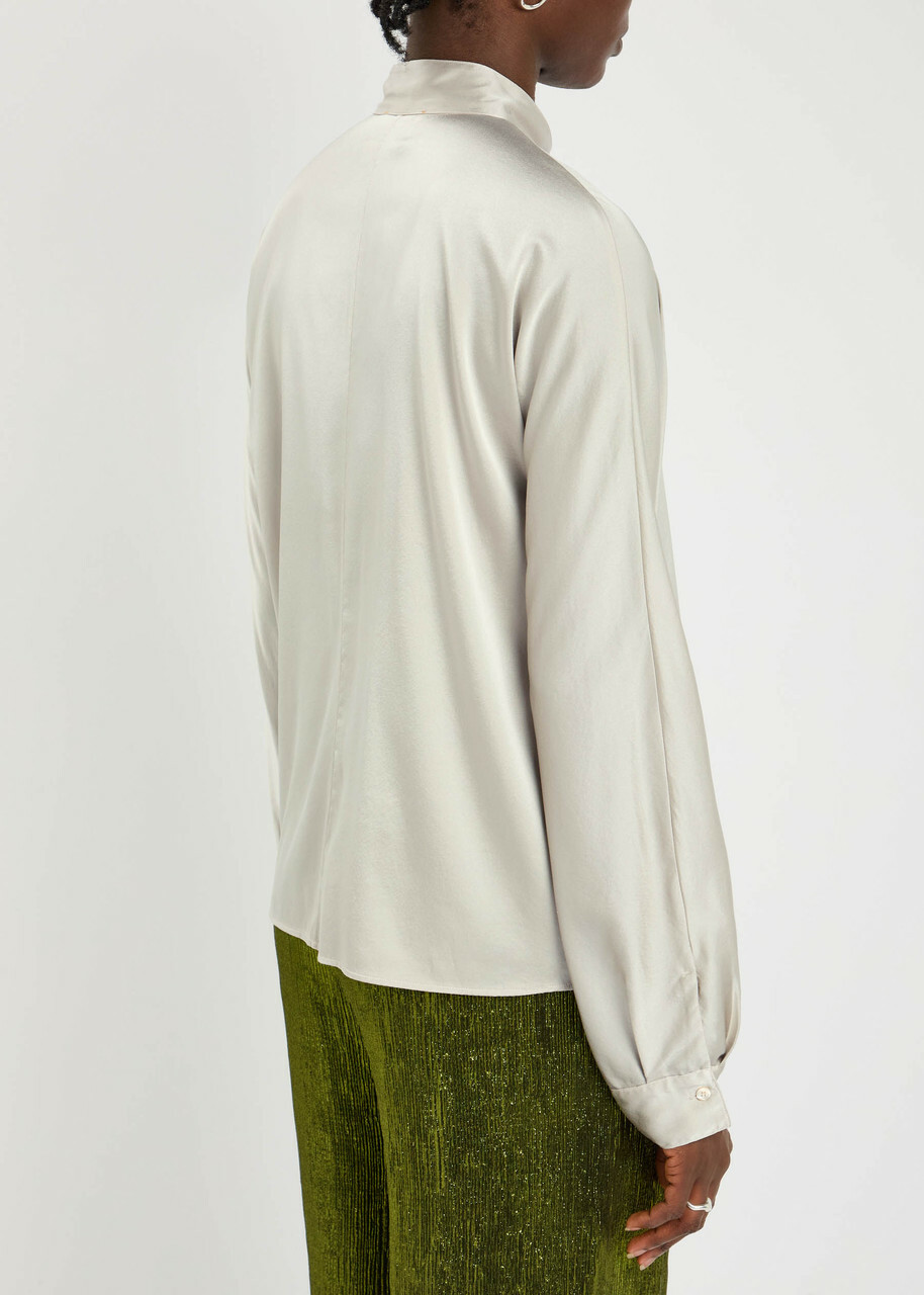 Forte_forte Wrap-front Stretch-silk Blouse Grey