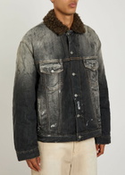 Acne Studios Washed Paint Splattered Faux Shearling Denim Jacket Black
