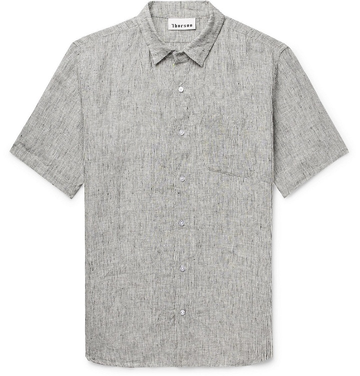 Photo: Thorsun - Striped Slub Linen Shirt - Gray