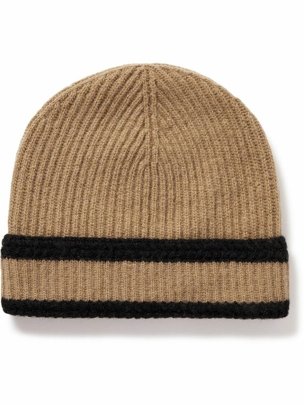 Photo: Johnstons of Elgin - Stripped Ribbed Wool and Recycled Cashmere-Blend Beanie