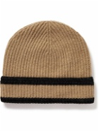 Johnstons of Elgin - Stripped Ribbed Wool and Recycled Cashmere-Blend Beanie