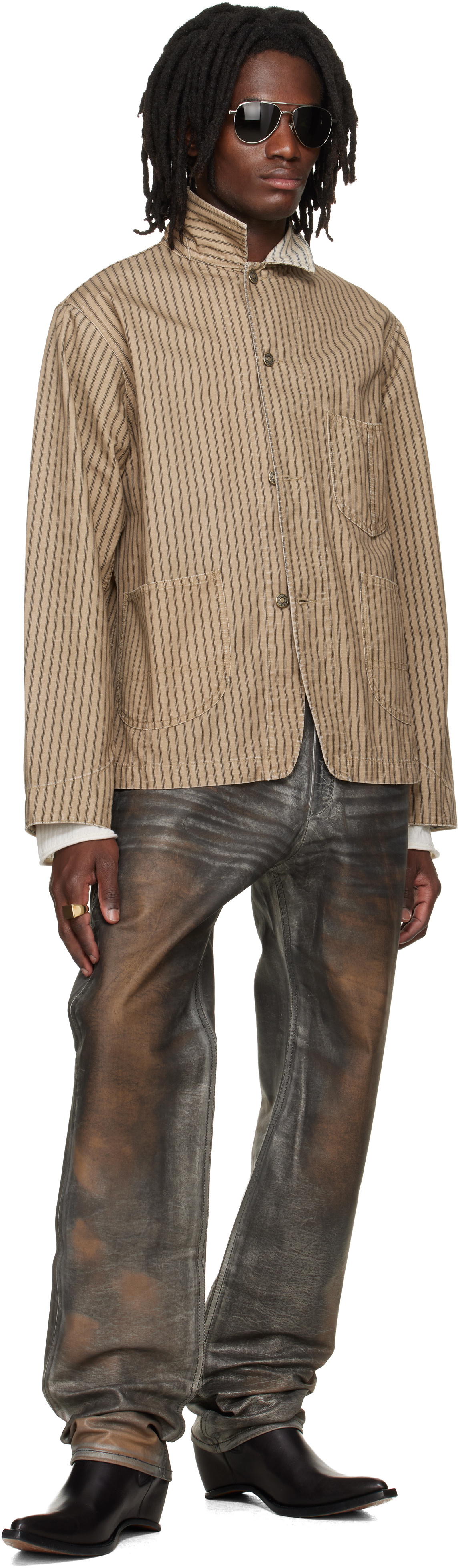 424 Gray Fivepocket Leather Pants