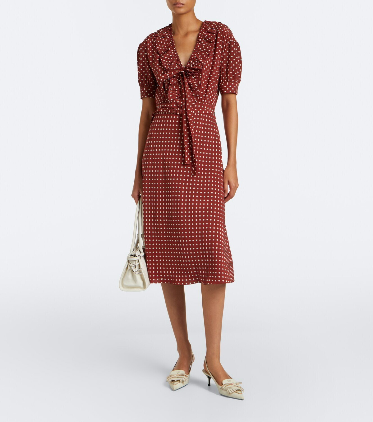 Prada Polka-dot ruffled silk midi dress