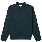 MKI Men's Long Sleeve Lightweight Mohair Knit Polo Shirt in Green