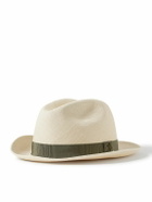 Purdey - Logo-Embroidered Grosgrain-Trimmed Straw Panama Hat - Neutrals