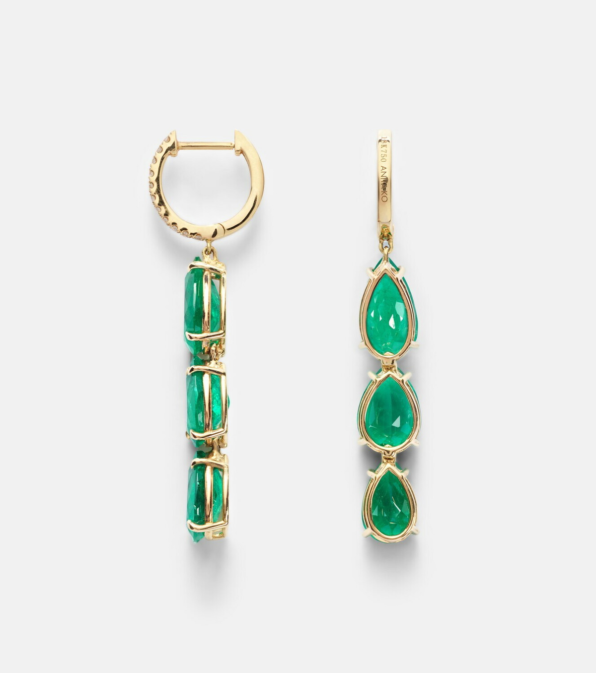Anita Ko Anya 18kt gold drop earrings with diamonds and emeralds