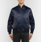 Golden Bear - Leather-Trimmed Satin Bomber Jacket - Men - Navy