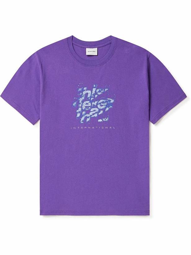 Photo: thisisneverthat - Crushed Pixel Logo-Print Cotton-Jersey T-Shirt - Purple
