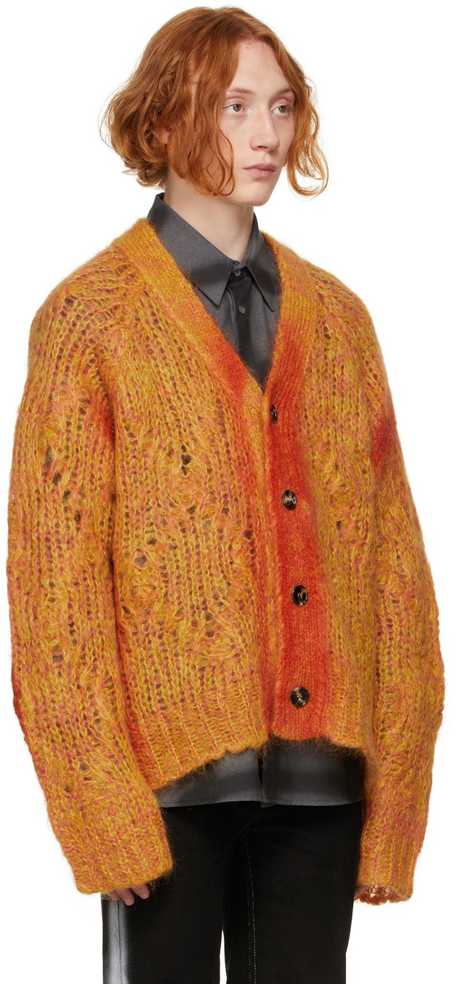 Marni Orange Mohair Sprayed Lines Cardigan Marni