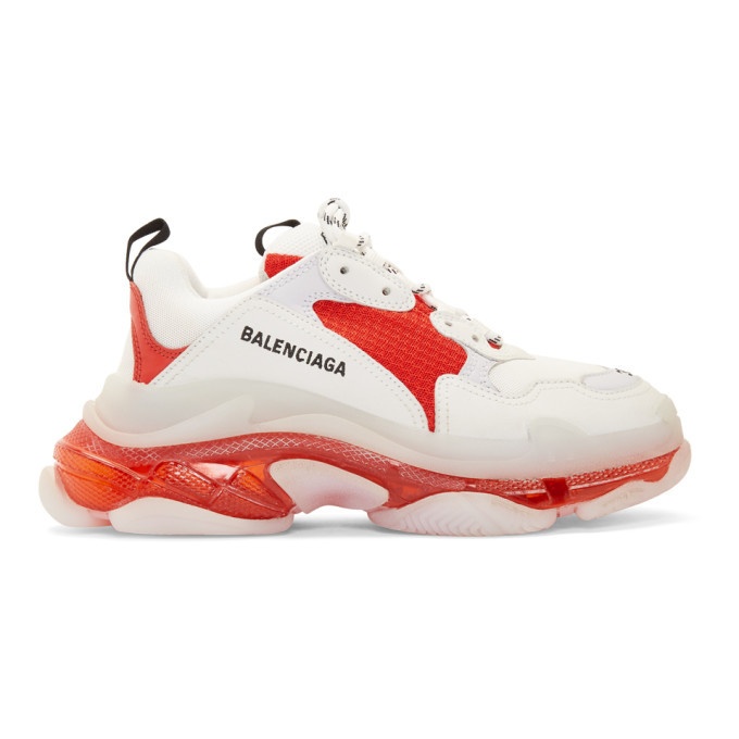 Photo: Balenciaga White and Red Triple S Clear Sole Sneakers
