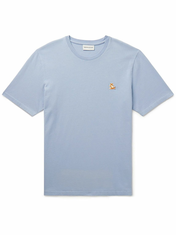 Photo: Maison Kitsuné - Chillax Fox Logo-Appliquéd Cotton-Jersey T-Shirt - Blue
