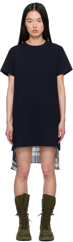 Photo: sacai Black & Green Plaid Print Cotton Jersey Minidress