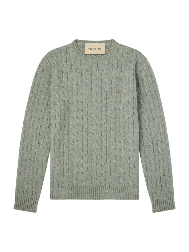 Photo: Valentino Garavani - VLogo-Embellished Virgin Wool Sweater - Green