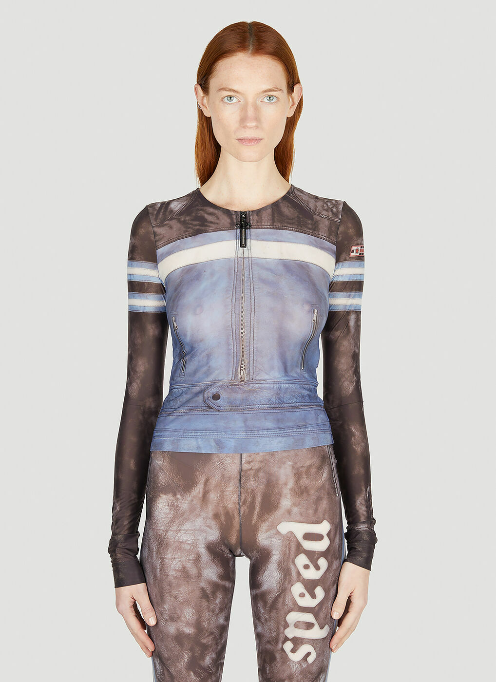 【関税込み】Diesel ブルー T-Clauzi-H2 長袖トップス Diesel - T-Clauzi Zip Front Top in Blue Diesel