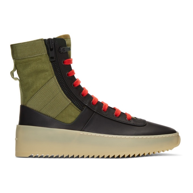 Photo: Fear of God Black and Green Jungle High-Top Sneakers