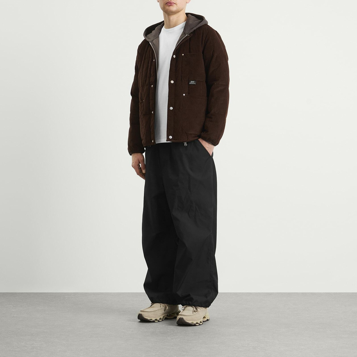 Taion Men's Work Crew Neck Down Jacket in Dark Brown