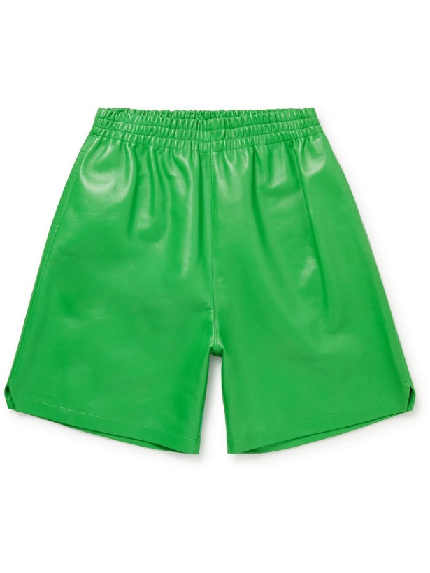 Photo: BOTTEGA VENETA - Wide-Leg Leather Shorts - Green