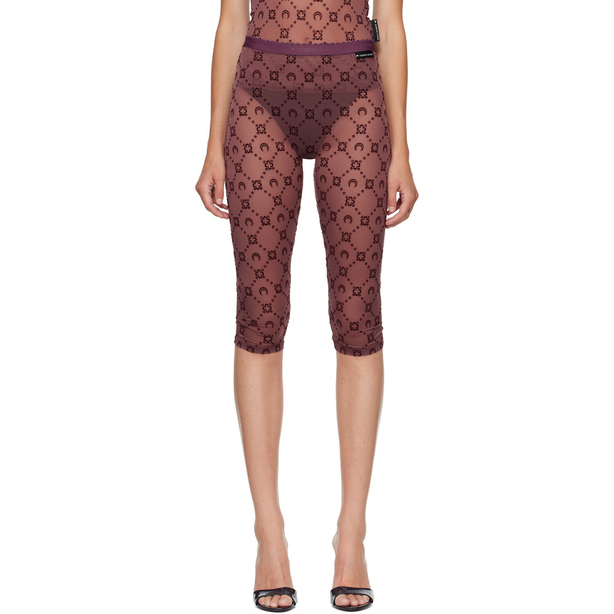 Marine Serre Burgundy Moonogram Mesh Flock Capri Leggings