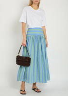 Staud Procida Striped Linen Maxi Skirt Light Blue