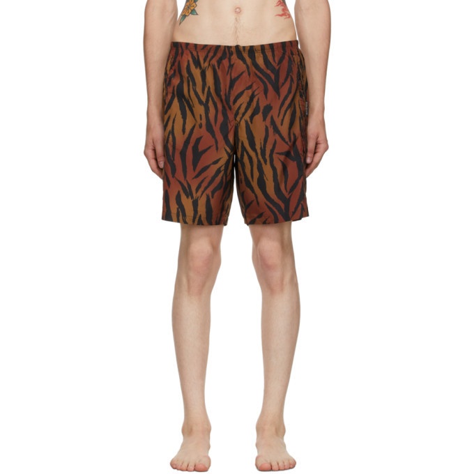 Photo: Palm Angels Brown and Black Tiger Swim Shorts