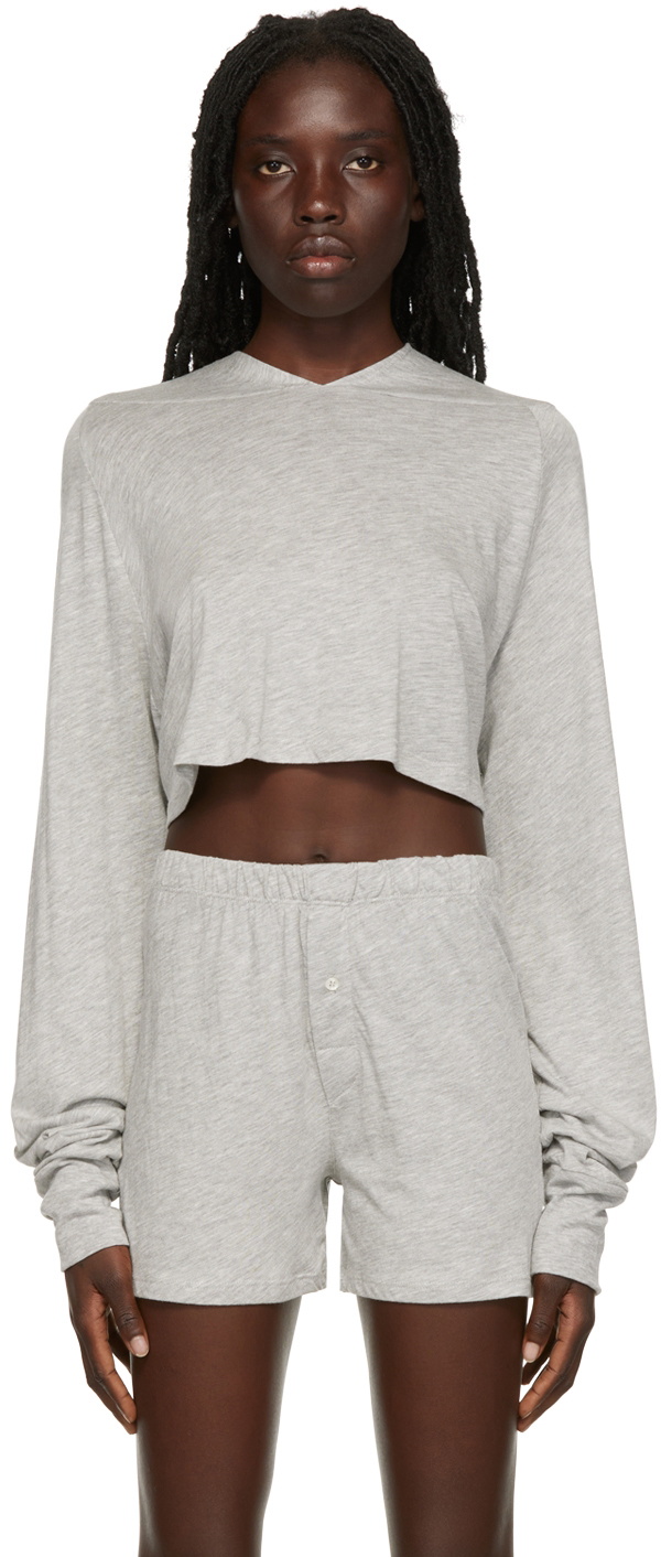 ÉTERNE Gray Raglan Cropped Hoodie