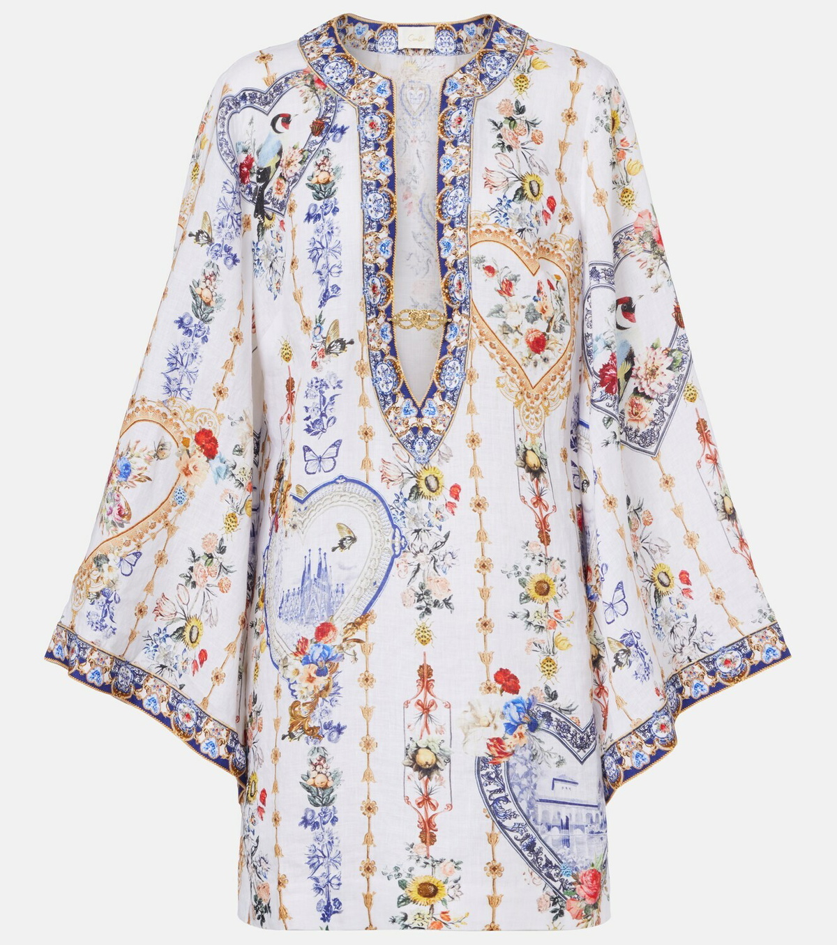 Camilla Cutout printed linen kaftan
