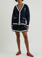 Casablanca Embroidered Wool and Cashmere-blend Cardigan Navy