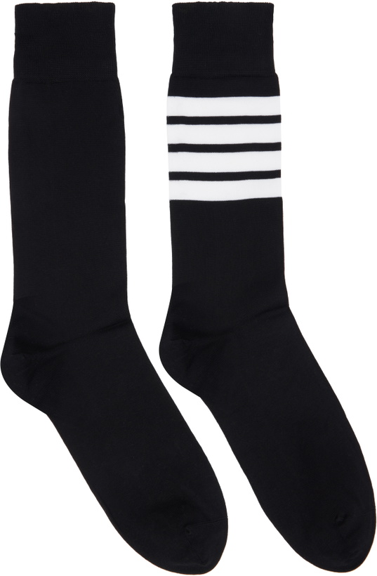 Photo: Thom Browne Black Lightweight Cotton 4-Bar Socks