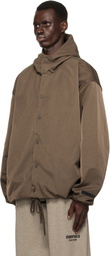Fear of God ESSENTIALS Brown Textured Nylon Hooded Coaches Jacket
