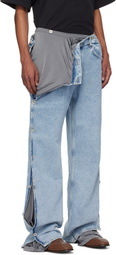 Y/Project Blue & Gray Collapsed Waist Jeans