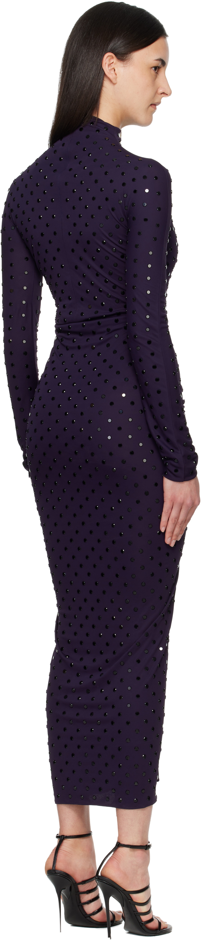 ALAÏA Purple Draped Fluid Strass Jersey Maxi Dress