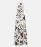 Là Fuori Luminous Flounce embellished floral gown